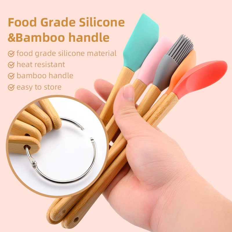 REYINL 5 Piece Silicone Spatula,Mini Rubber Spatula Wooden Handle,Heat Resistant Silicone Spatula Set,Kitchen Utensils Non-Stick For Baking,Cooking And Mixing - Image 5